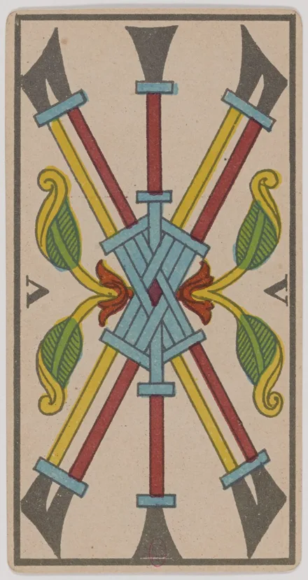 Cinq de Bâtons — Tarot de Marseille