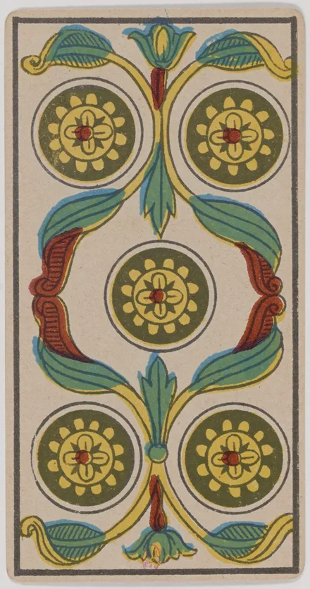 Cinq de Deniers — Tarot de Marseille