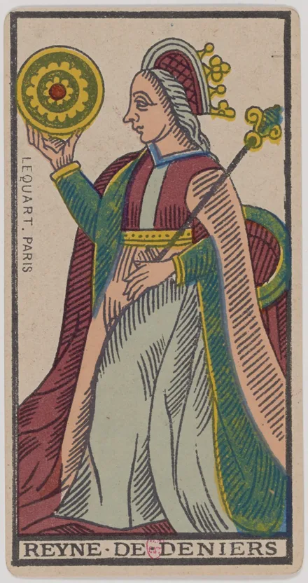 Reine de Deniers — Tarot de Marseille