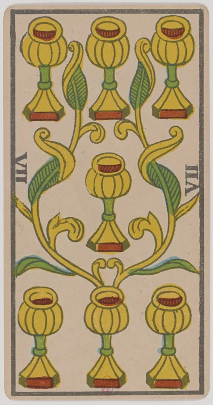 Sept de Coupes — Tarot de Marseille