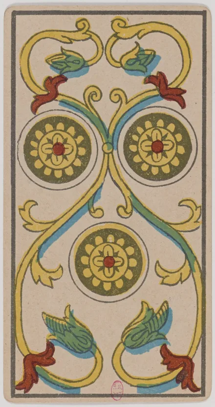 Trois de Deniers — Tarot de Marseille